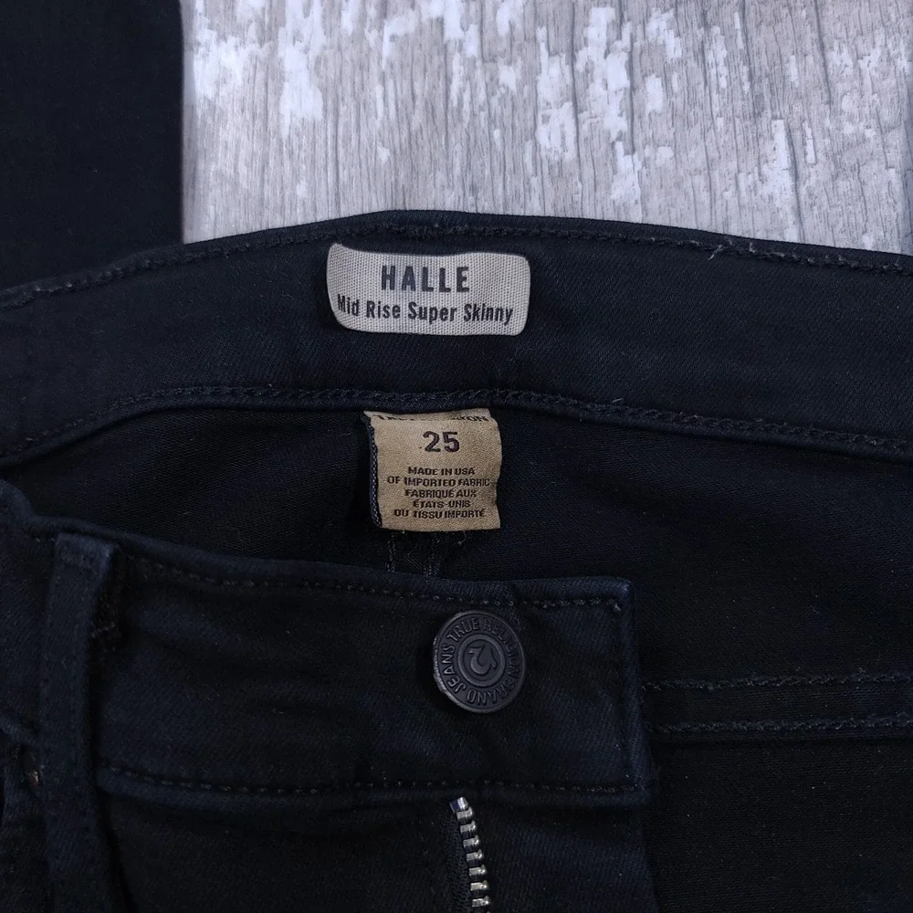 True Religion Halle Super Skinny Jeans Womens 25 Black Moto Knee Panel Mid Rise - Picture 6 of 6